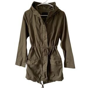 LOVE TREE Olive Green Anorak Cinched Waist Jacket Size Medium Hooded
